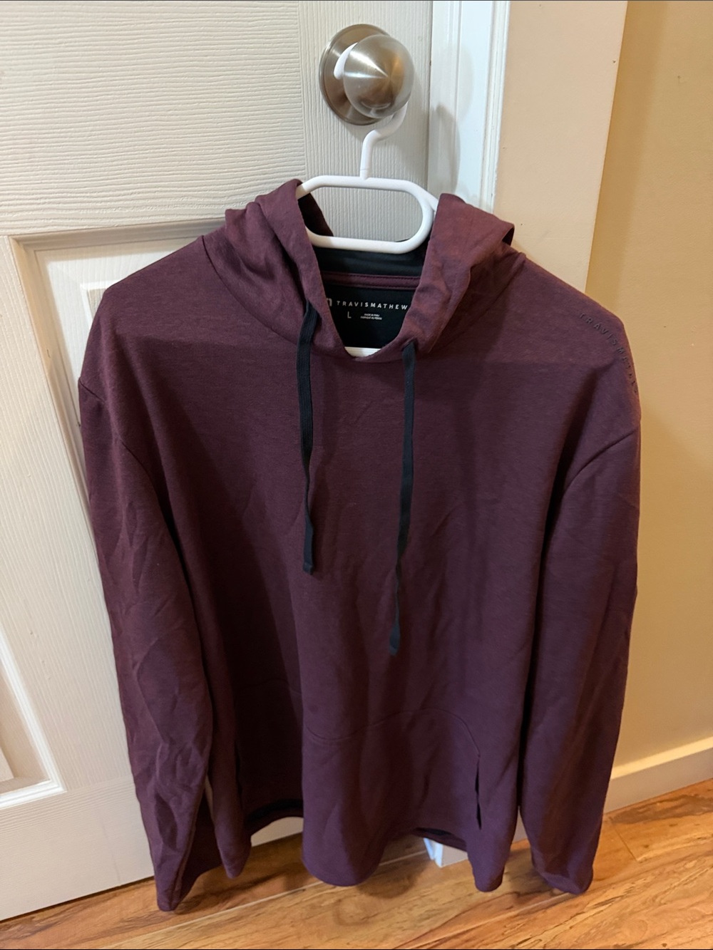 Travis Mathew Men's Hooded Long-Sleeve Shirt - Maroon with Black Drawstrings